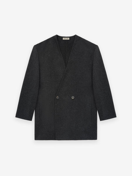 Wool Gabardine Long Lapelless Suit Jacket