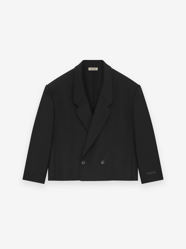 Wool Gabardine Long Lapelless Suit Jacket