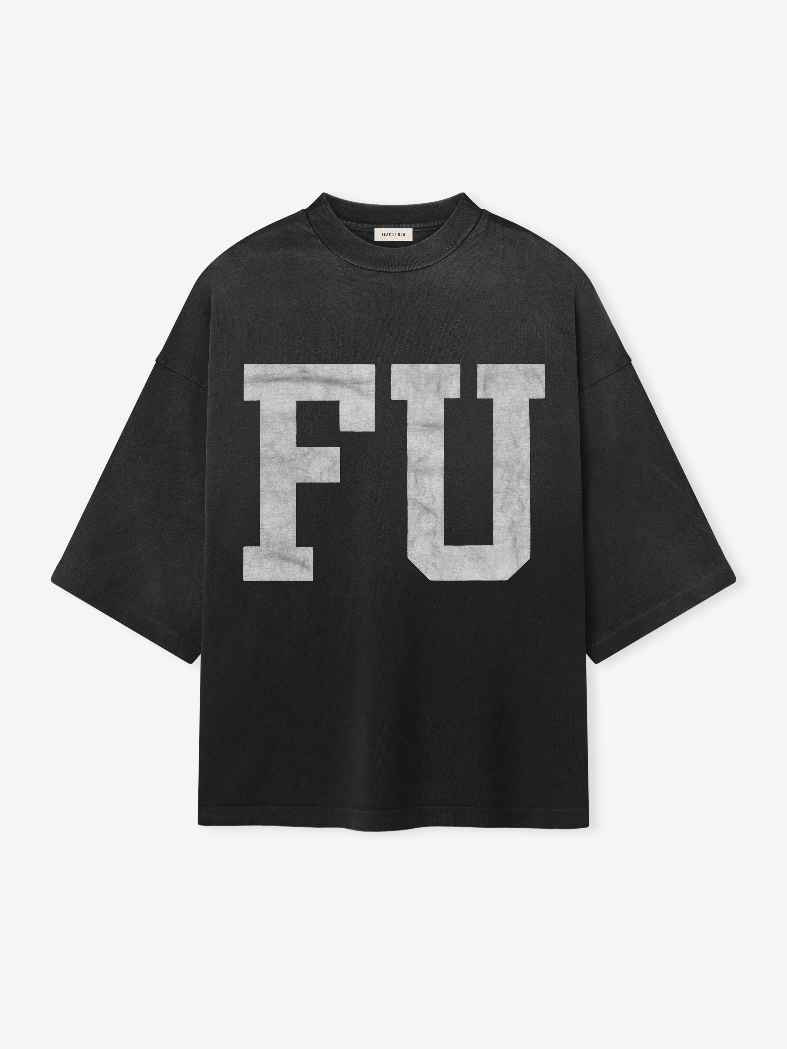 Relaxed FU Educate Tee in black featuring large collegiate-style lettering across the chest, designed with an oversized fit and dropped shoulders for a contemporary casual tops look.