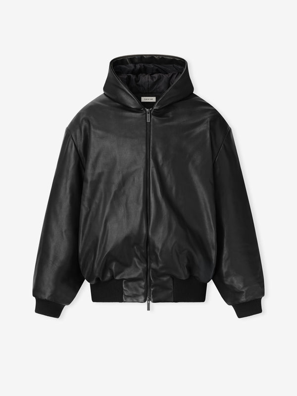Leather Hooded Bomber Jacket