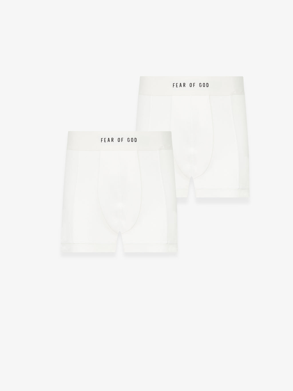 two white rib-knit cotton blend briefs with plush elastic waistbands branded Fear of God