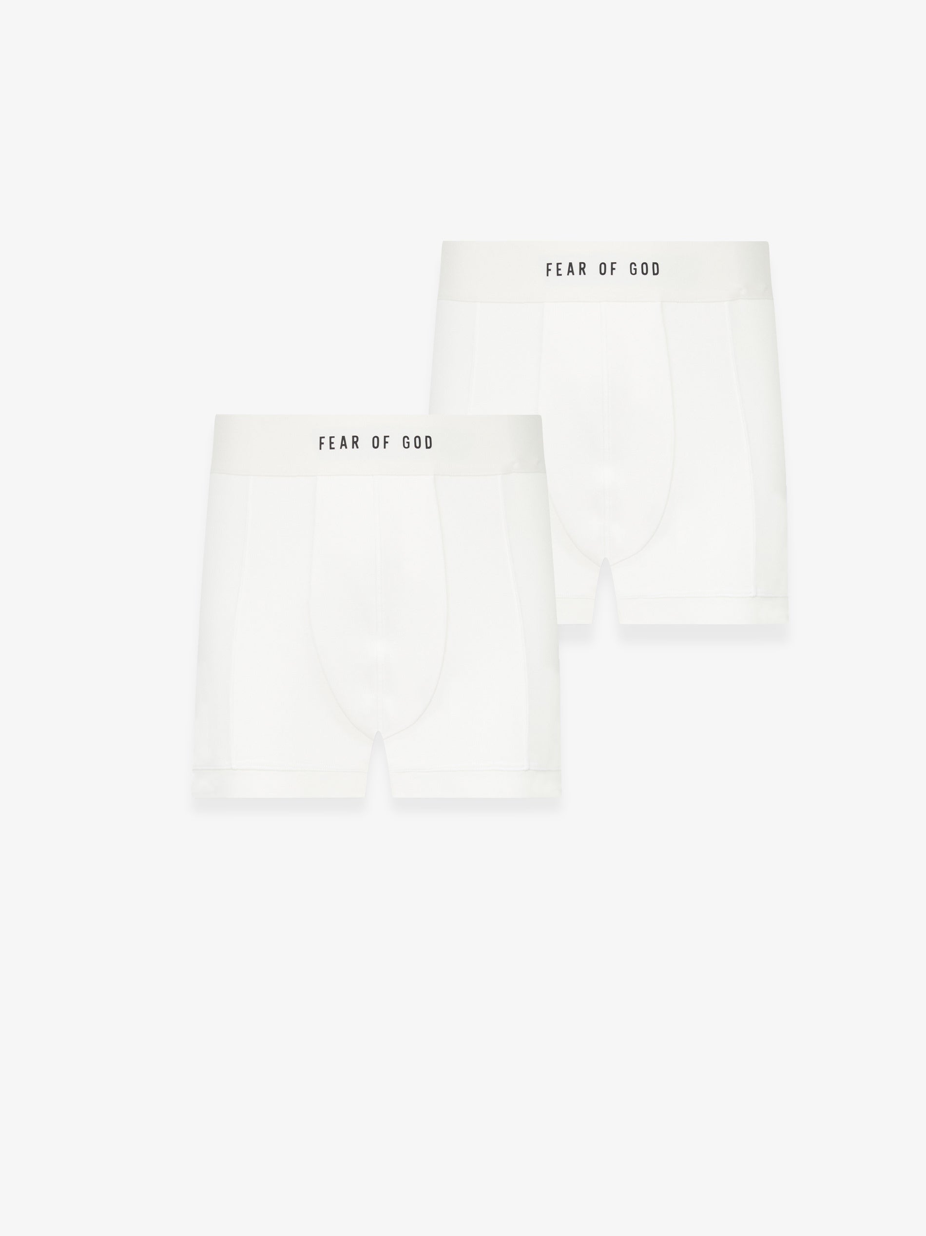 two white rib-knit cotton blend briefs with plush elastic waistbands branded Fear of God