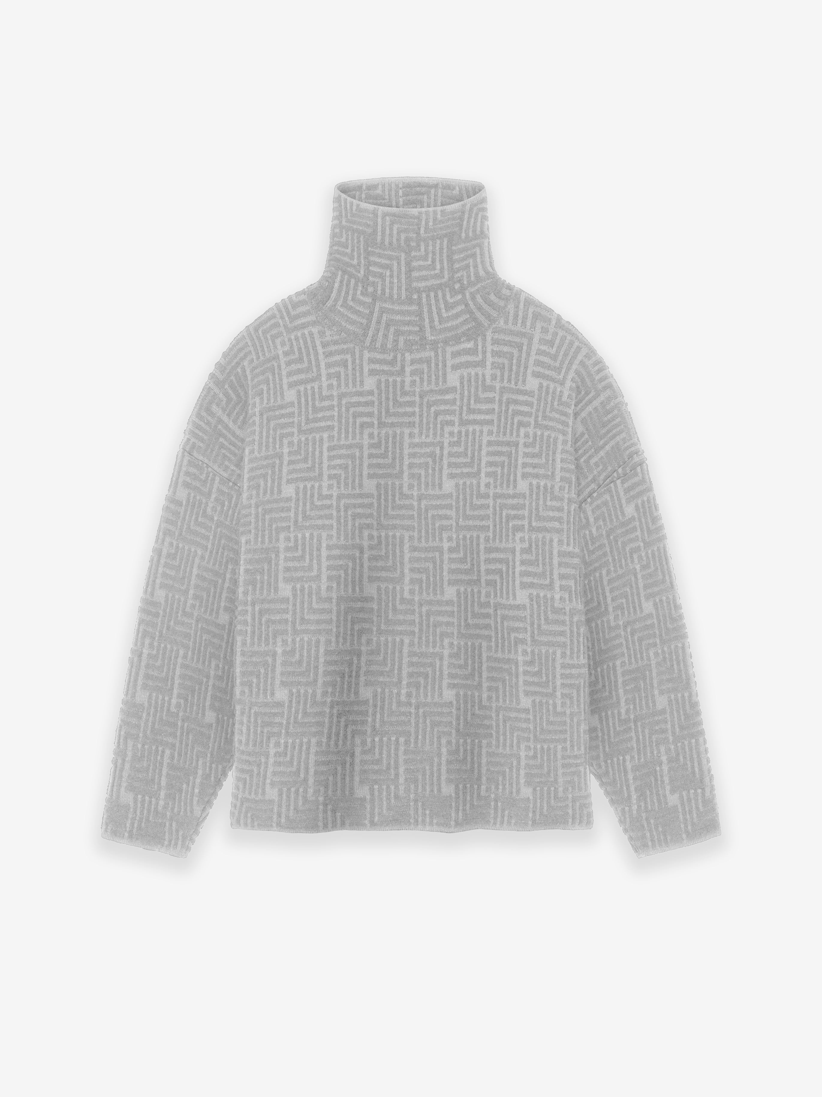 Wool Jacquard High Neck Sweater Dove Grey / XS
