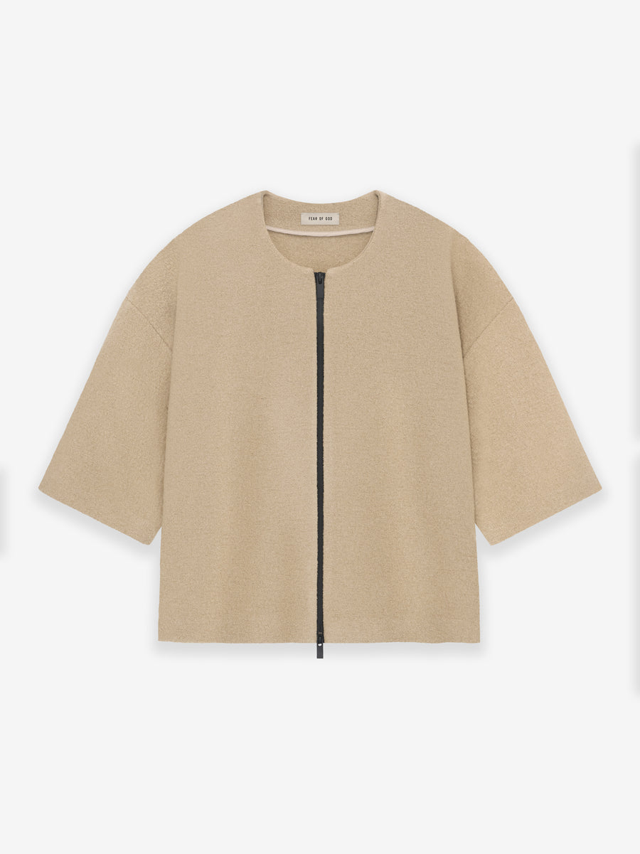 Boiled Wool 3/4 Sleeve Collarless Zip-Up - Fear of God