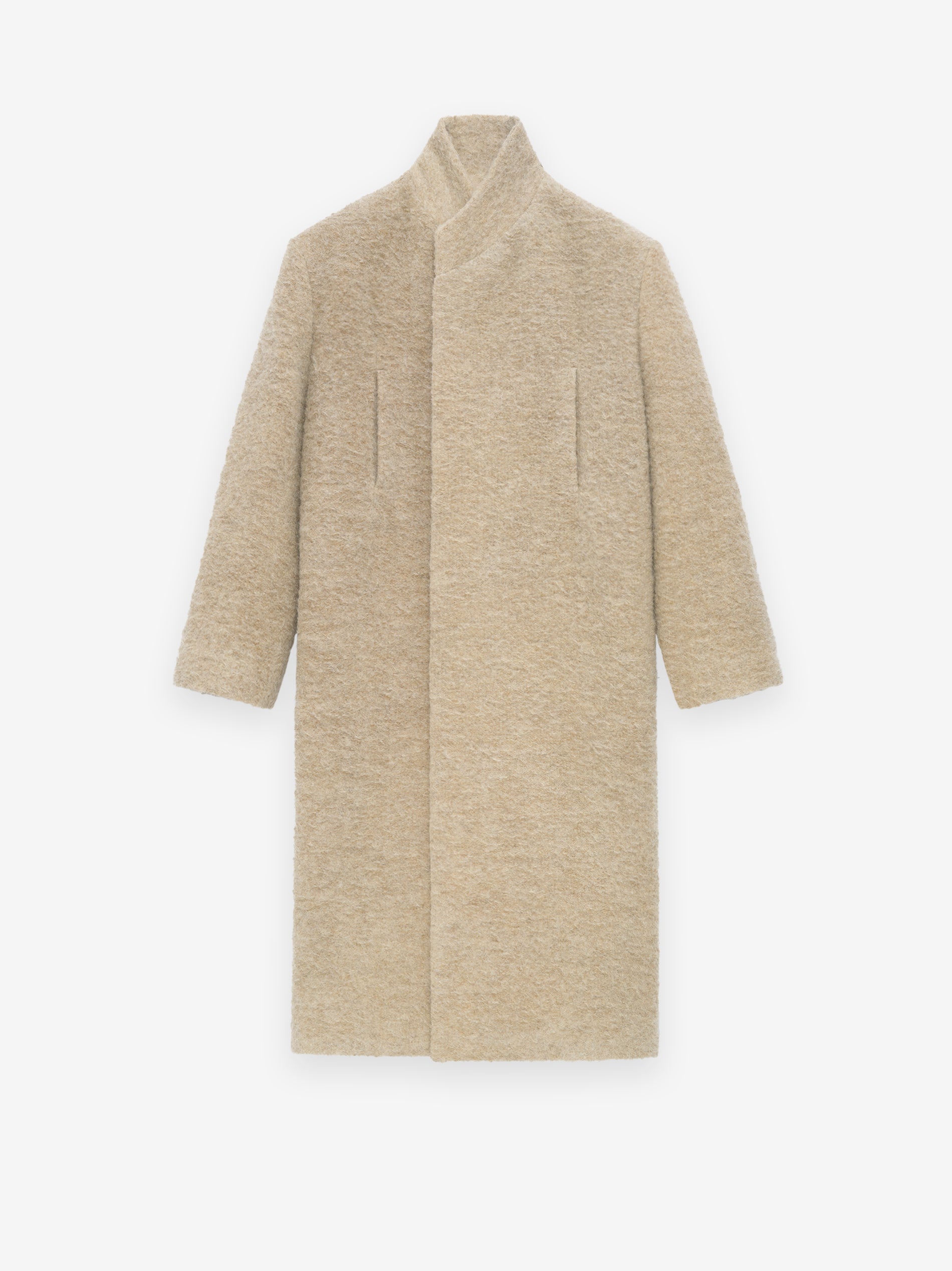 Wool Boucle Stand Collar Overcoat Dune / 44