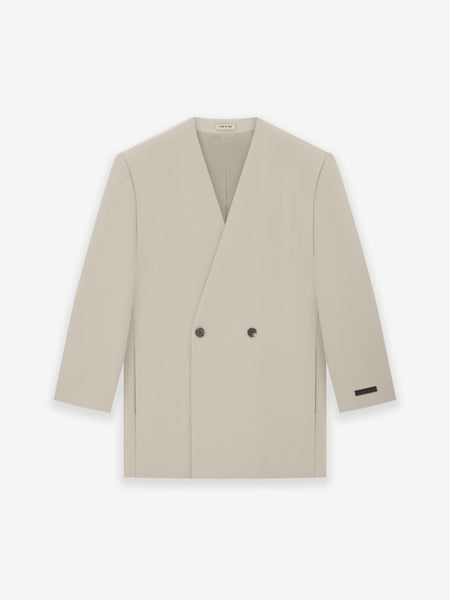 Wool Gabardine Lapelless Suit Jacket