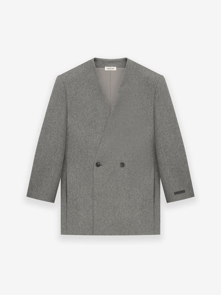 Wool Gabardine Lapelless Suit Jacket