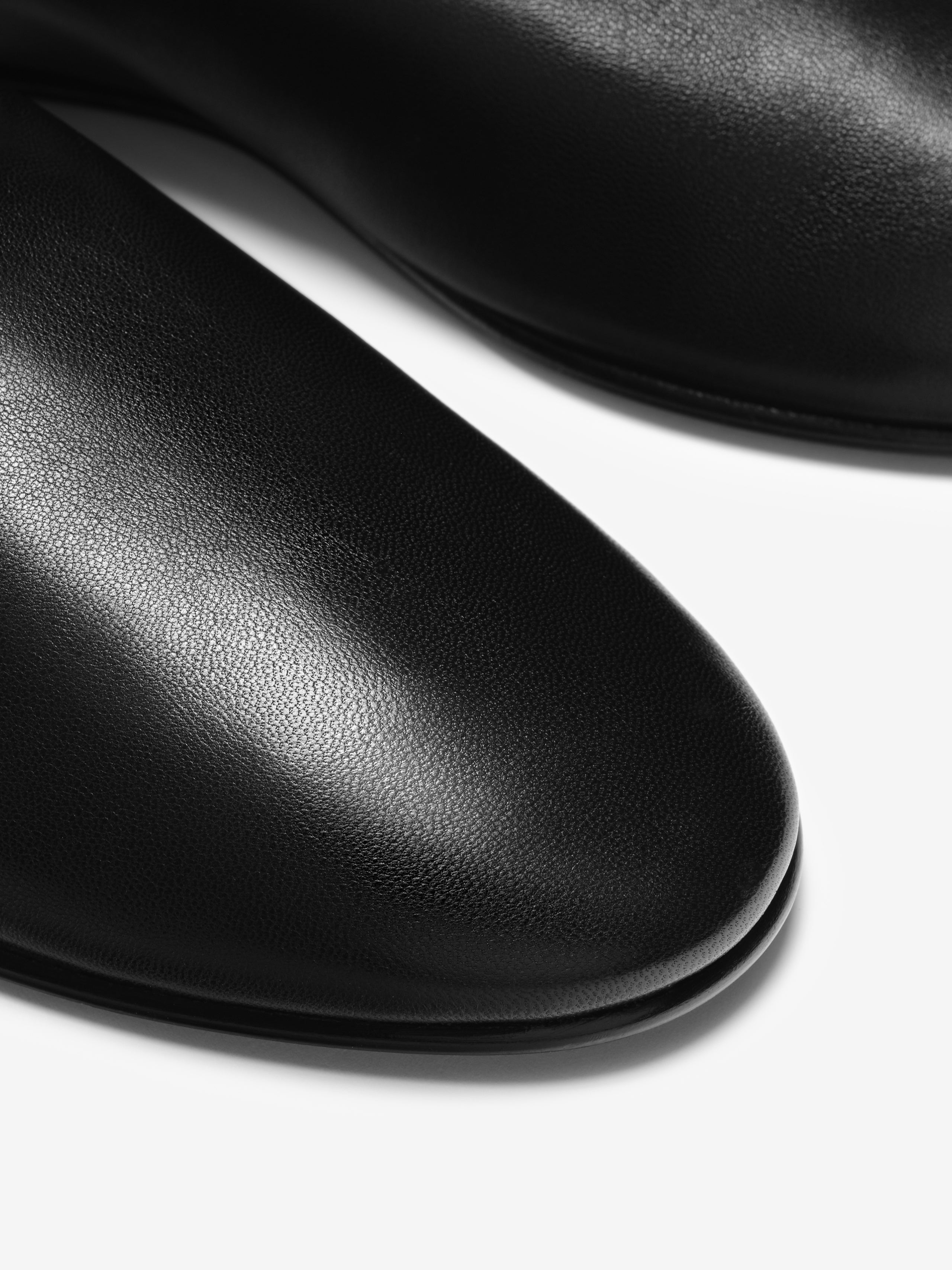 Close-up of black leather shoes on a white background