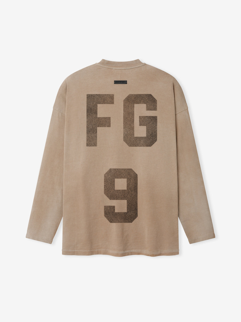 faded beige heavyweight cotton jersey long sleeve tee with large distressed "FG 9" print on back