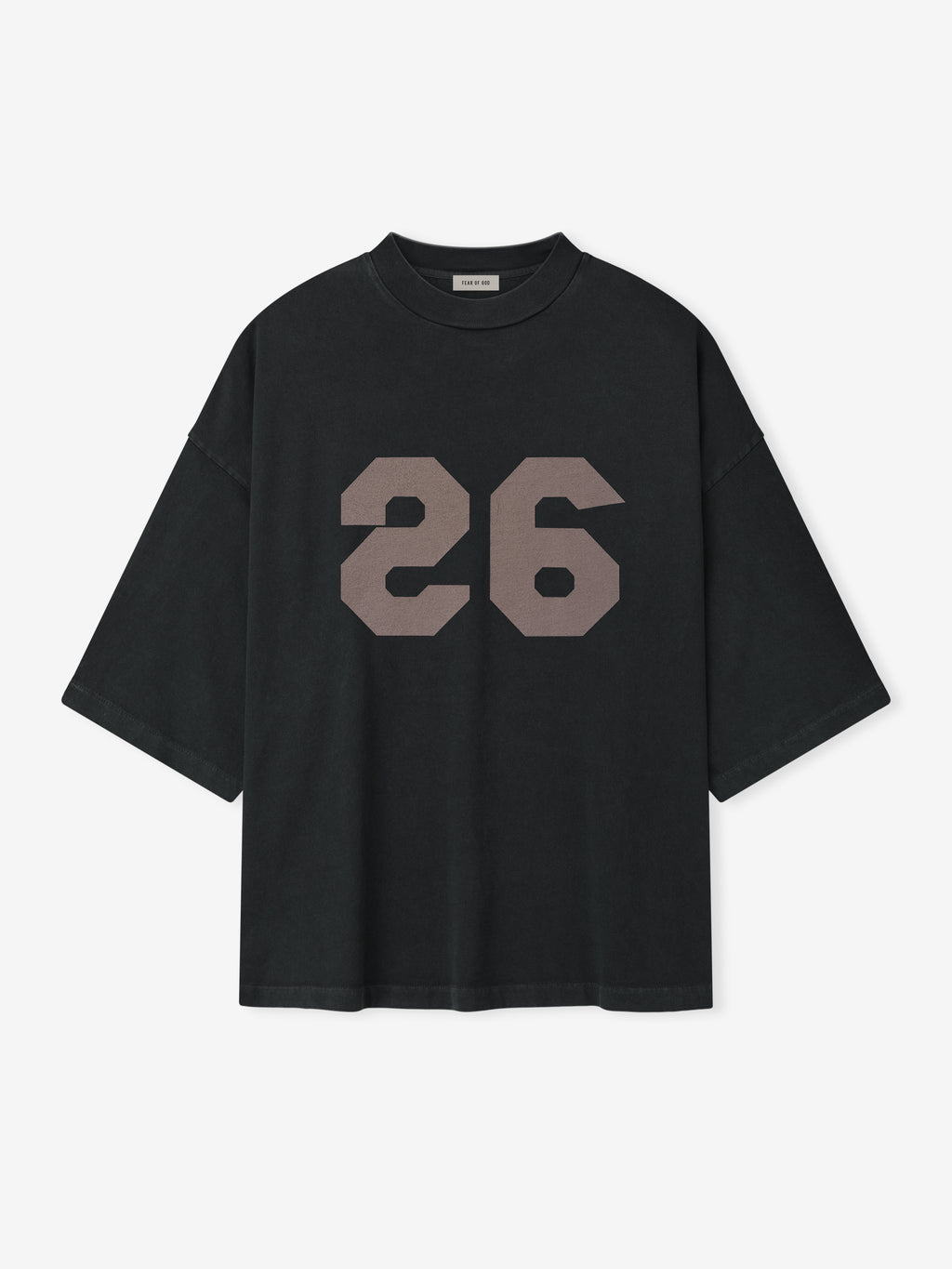 black heavyweight cotton jersey tee with oversized faded number 26 printed reversed on front chest
