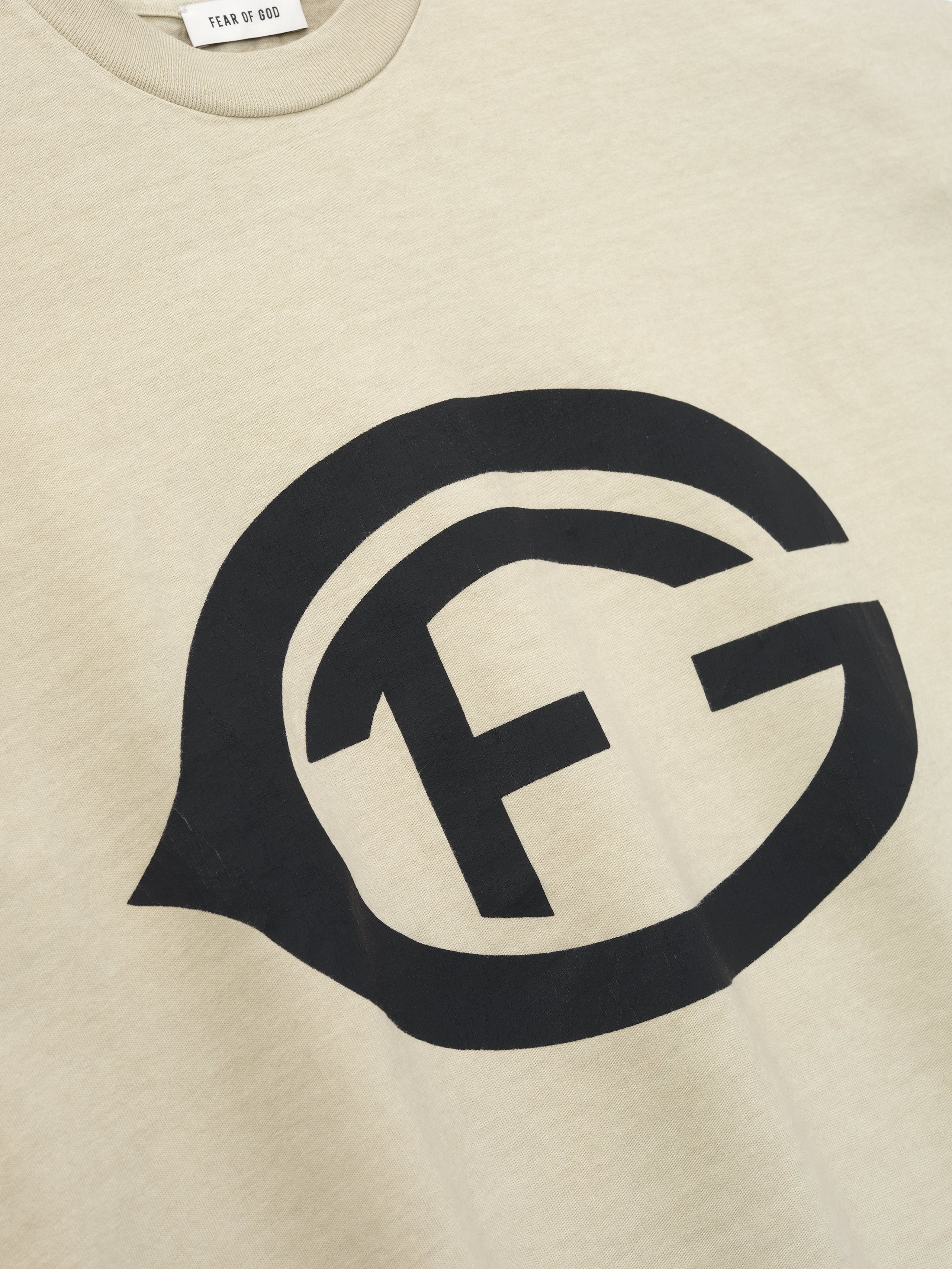 taupe heavyweight cotton jersey tee with large black stylized FG graphic printed on front chest