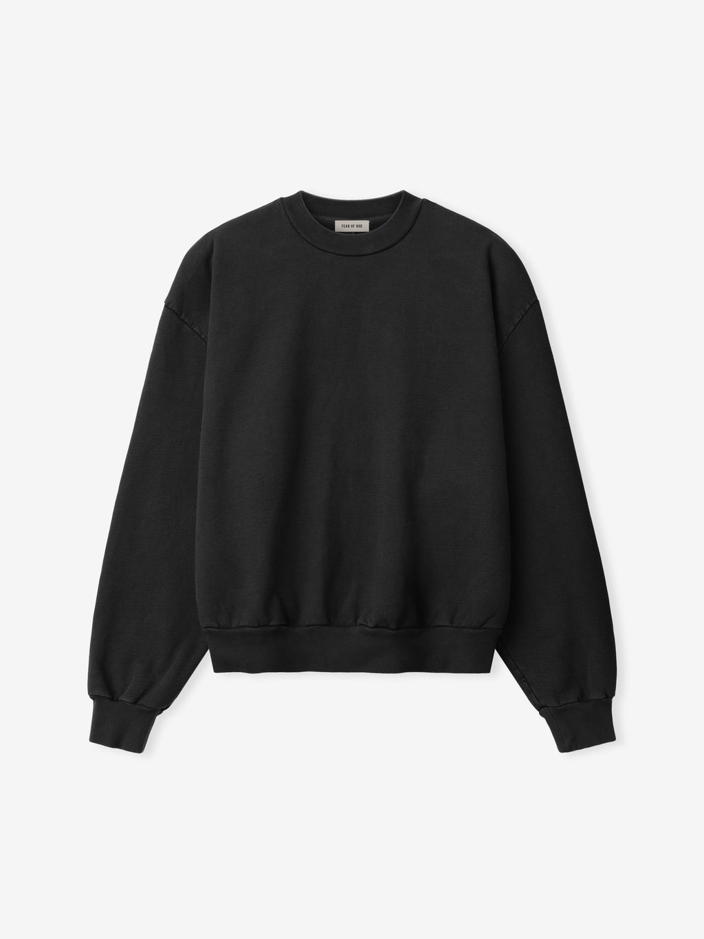 black heavyweight cotton fleece sweatshirt with classic fit and ribbed cuffs and hem, plain front design