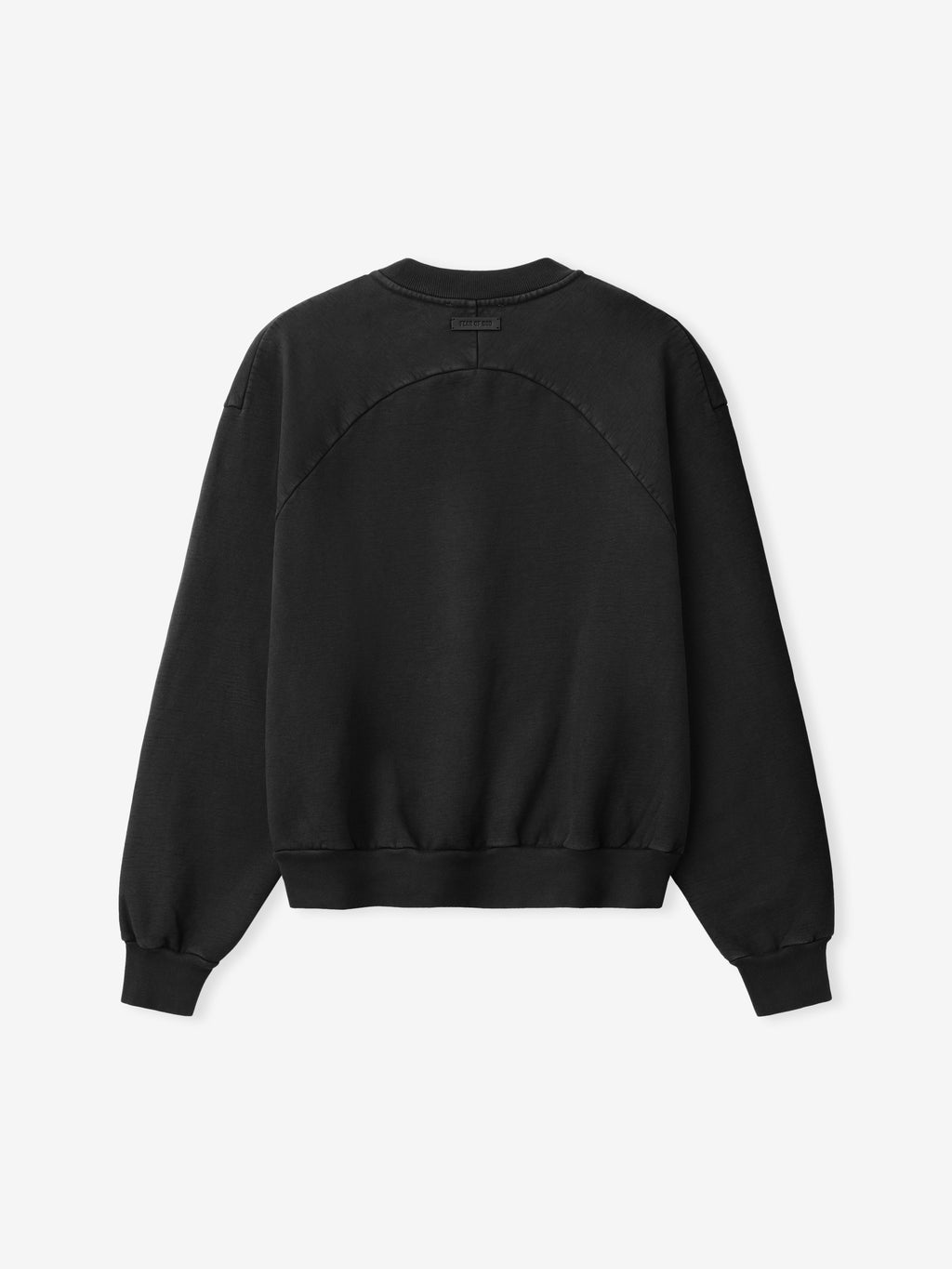 back view of black heavyweight cotton fleece half raglan sweatshirt with ribbed cuffs and hem