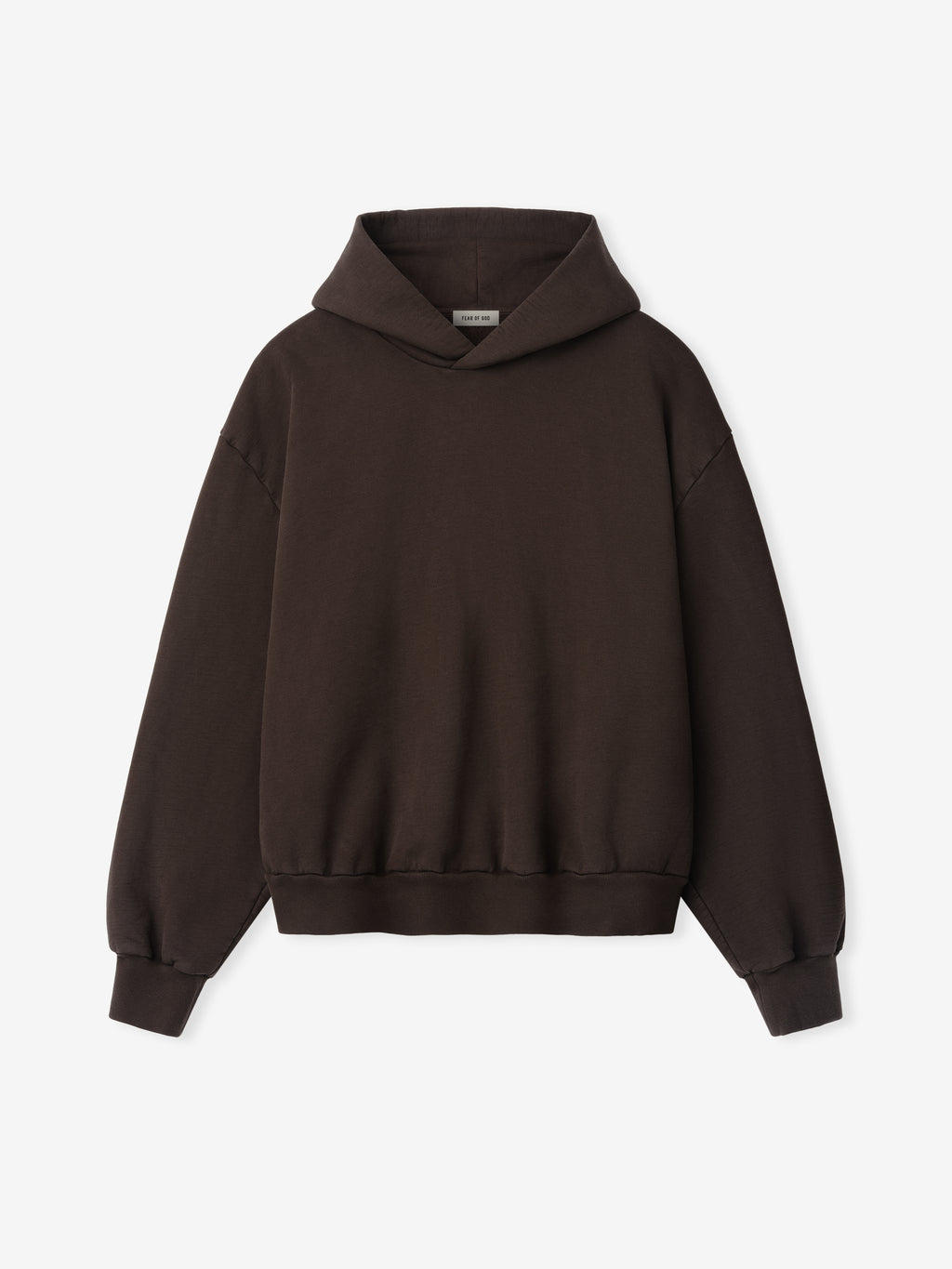 dark brown heavyweight cotton fleece half raglan hoodie with classic fit and ribbed cuffs and hem