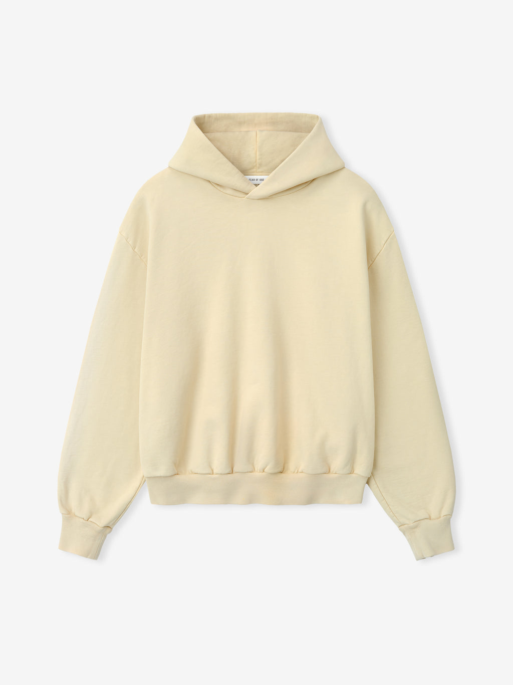 off-white heavyweight cotton fleece hoodie with classic fit and half raglan sleeve design, plain front