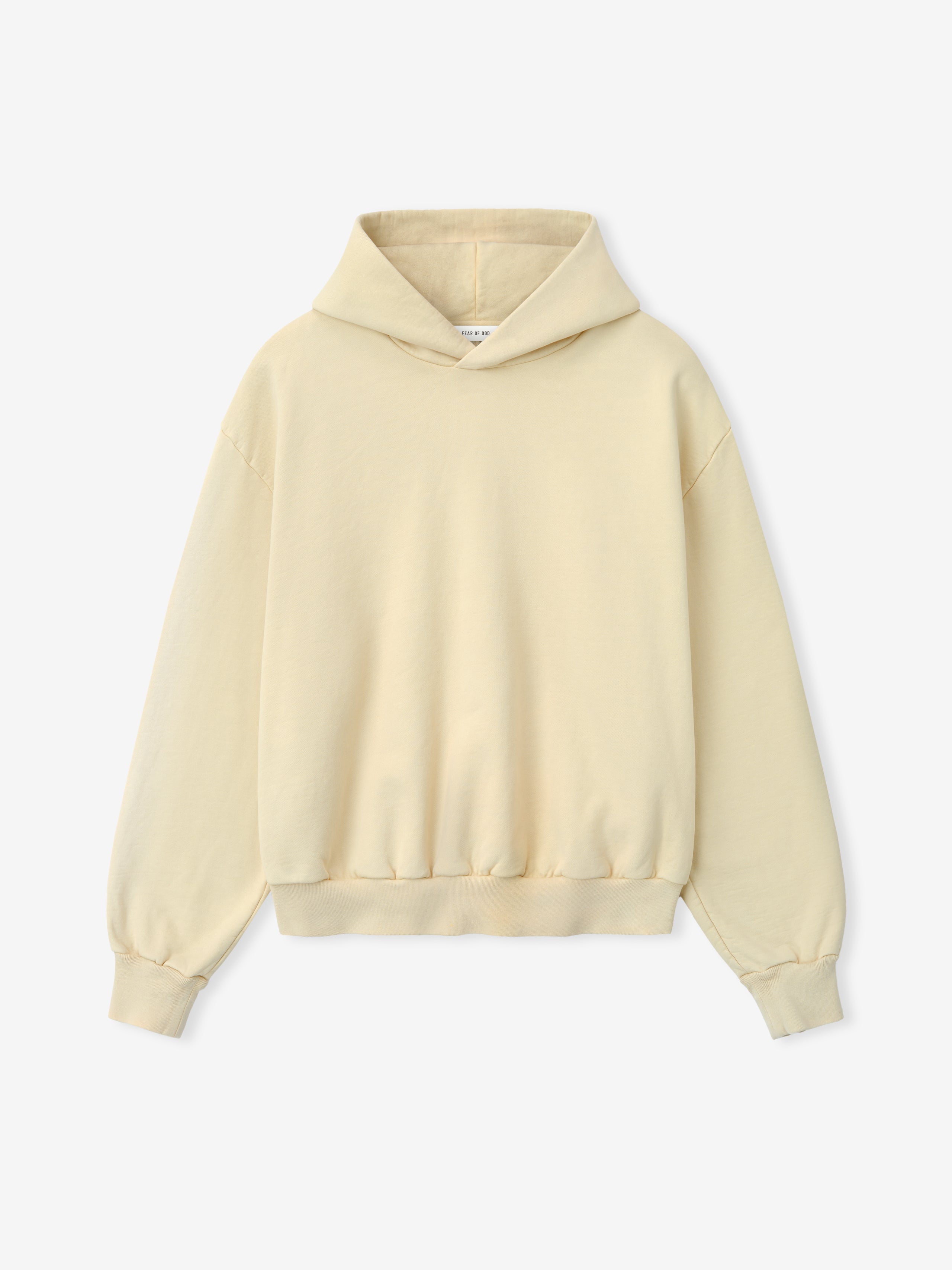 off-white heavyweight cotton fleece hoodie with classic fit and half raglan sleeve design, plain front