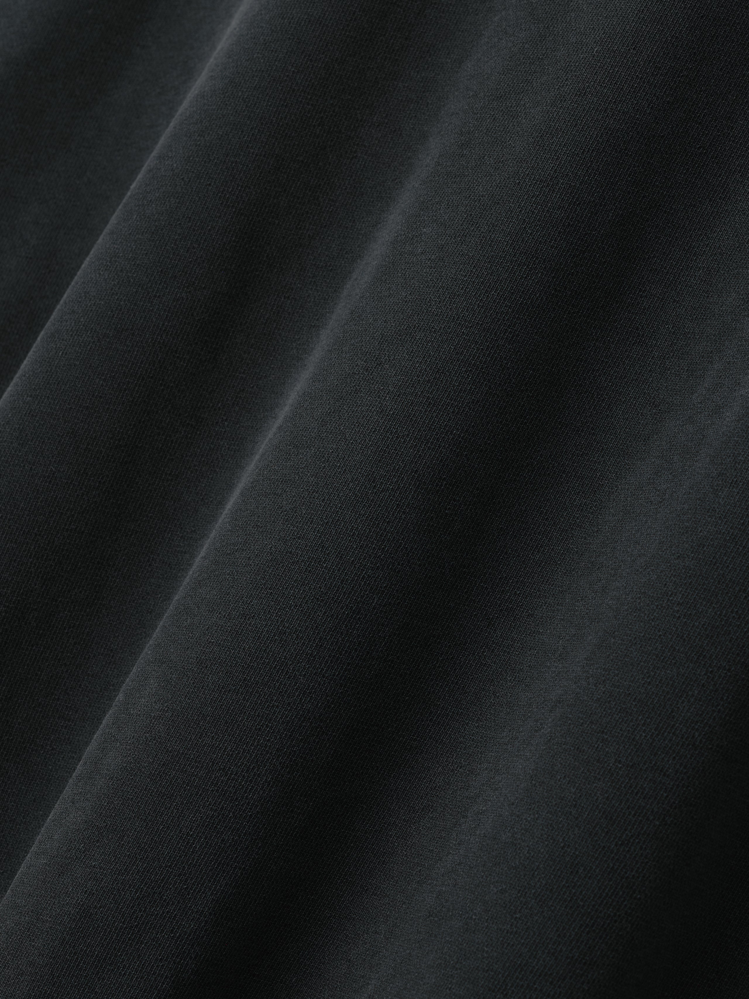 Close-up view of smooth black fabric with soft folds and fine knit texture visible under lighting