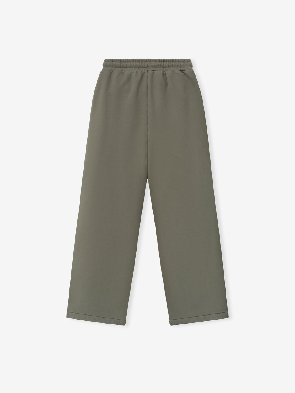 olive green wide leg sweatpants with elasticated waistband and relaxed straight fit isolated on white background