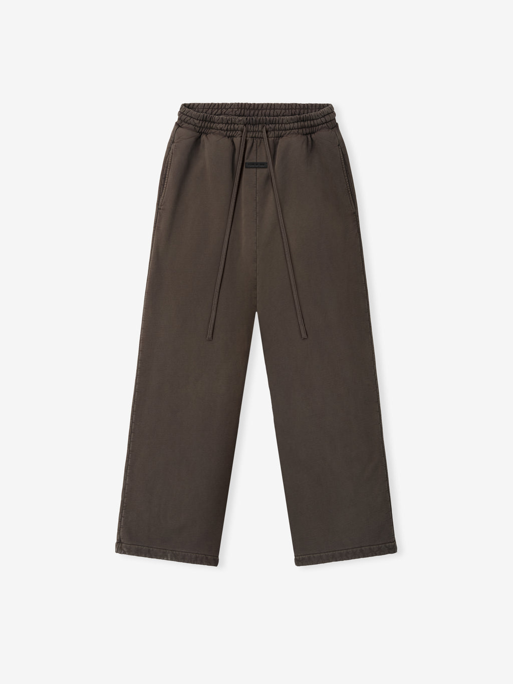 wide leg sweatpant in sunfaded dark brown with elastic waistband and extended drawstrings in heavyweight cotton fleece