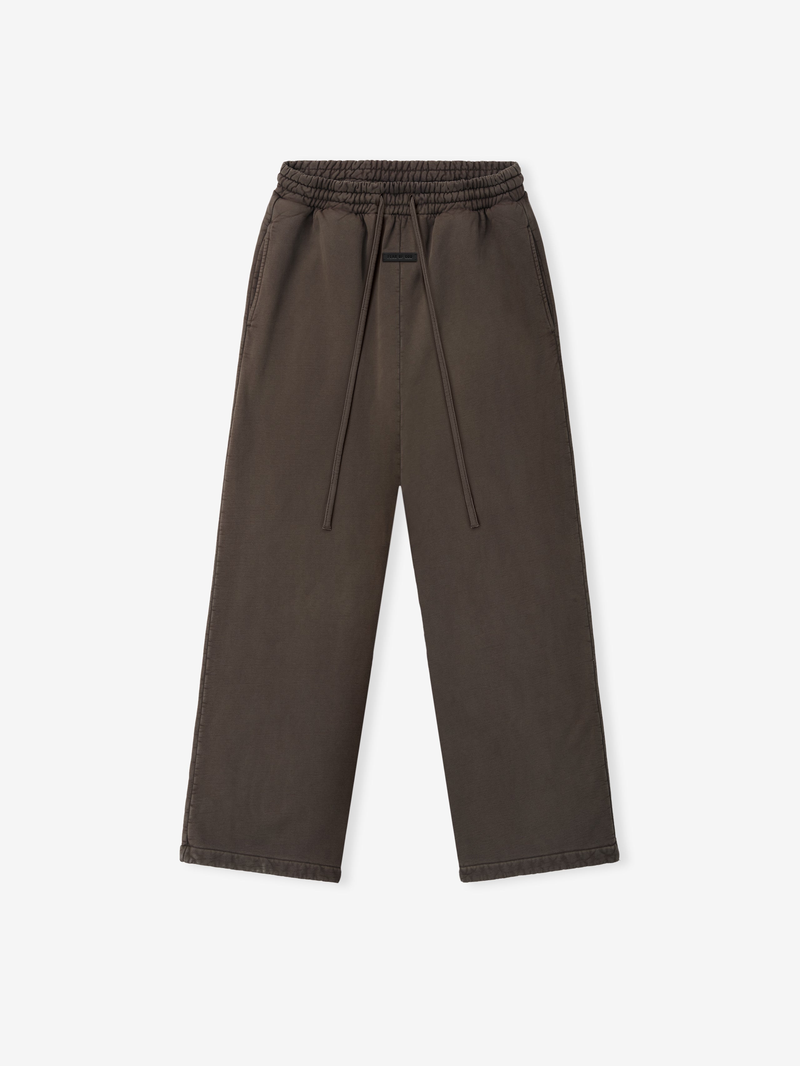 wide leg sweatpant in sunfaded dark brown with elastic waistband and extended drawstrings in heavyweight cotton fleece