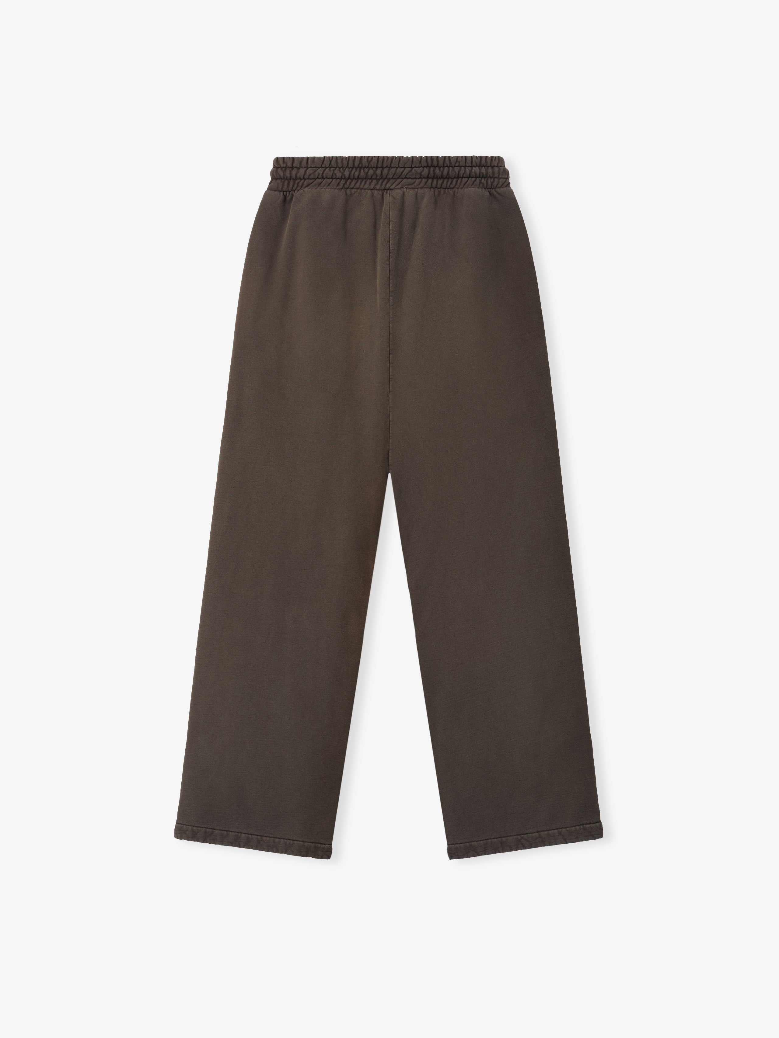 wide leg sweatpant in muted sunfaded brown with elastic waistband made from heavyweight cotton fleece