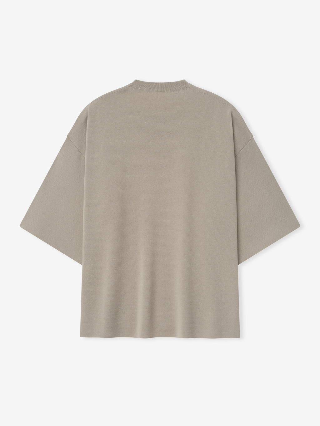 men's oversized light taupe Merino Milano knit tee with dropped shoulders and wide 3/4 length sleeves