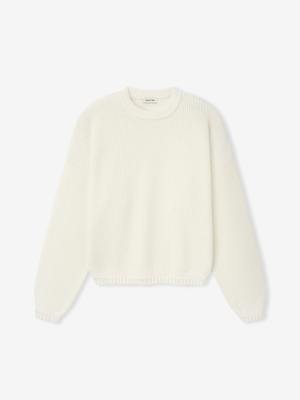 men's off-white double-knit linen wool cotton crewneck sweater with relaxed fit and mesh stitch pattern