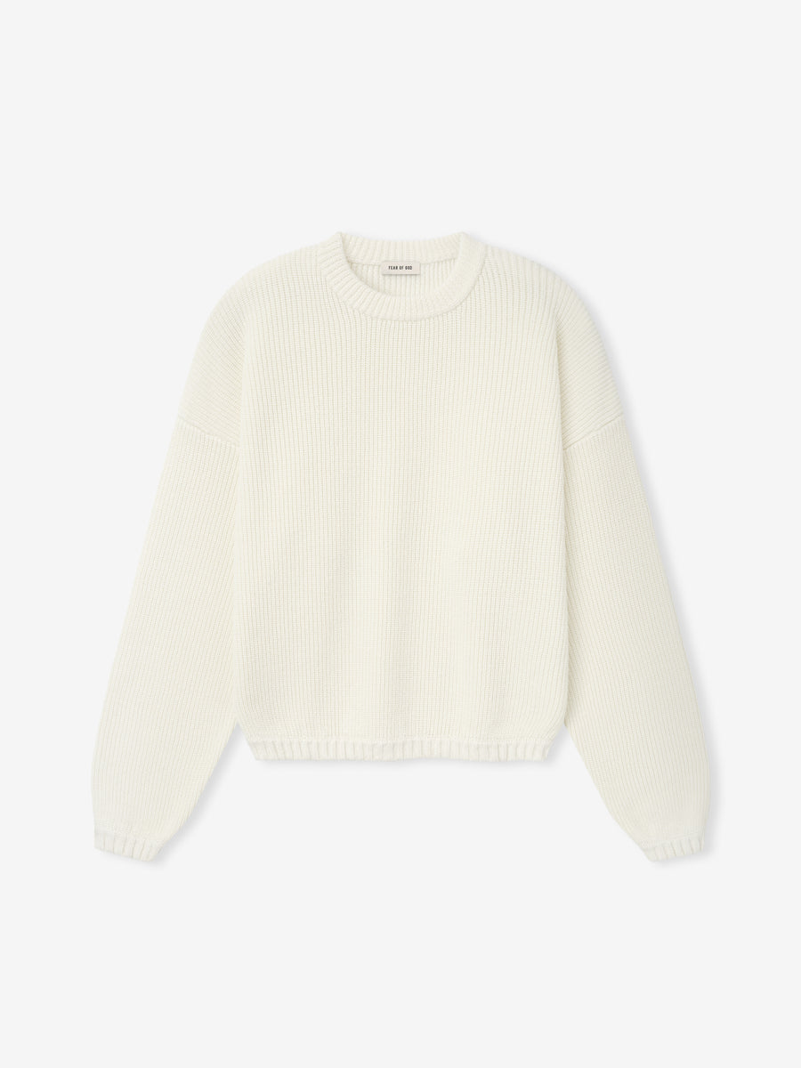 Double Knit Linen Wool Cotton Crewneck Sweater Cream / XS view 4