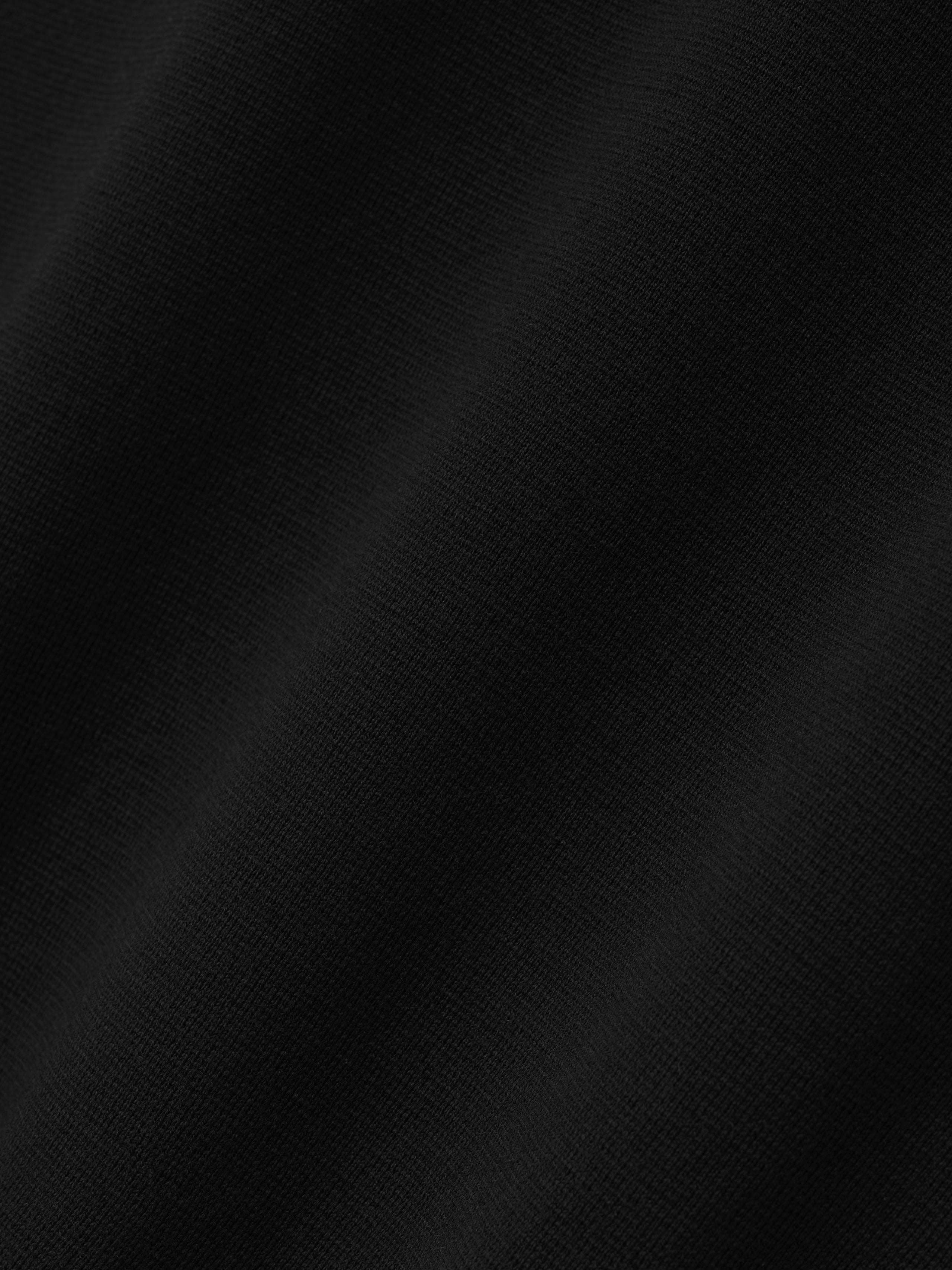 black Merino Milano stitch fabric texture with subtle mesh knit detail in lightweight Italian wool blend