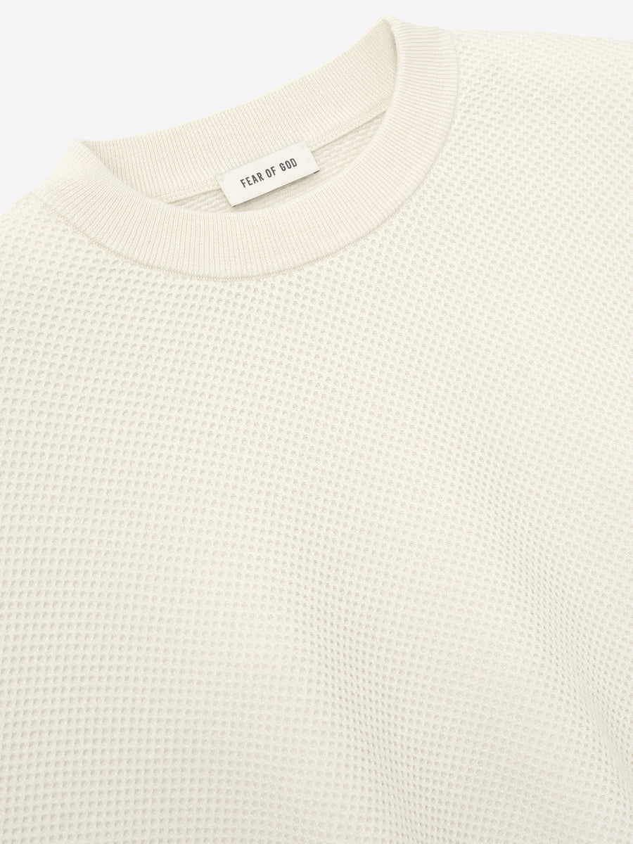 Double Knit Sport Mesh Wool Crewneck Sweater Cream / XS view 5