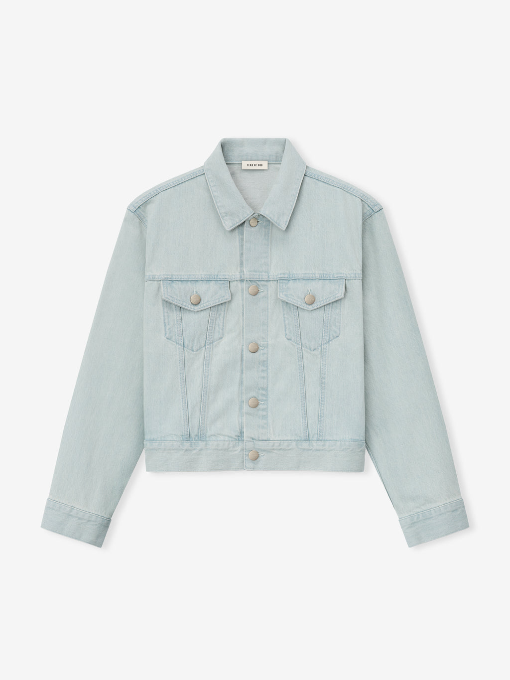 light bleached denim trucker jacket with chest flap pockets and metal buttons in classic fit