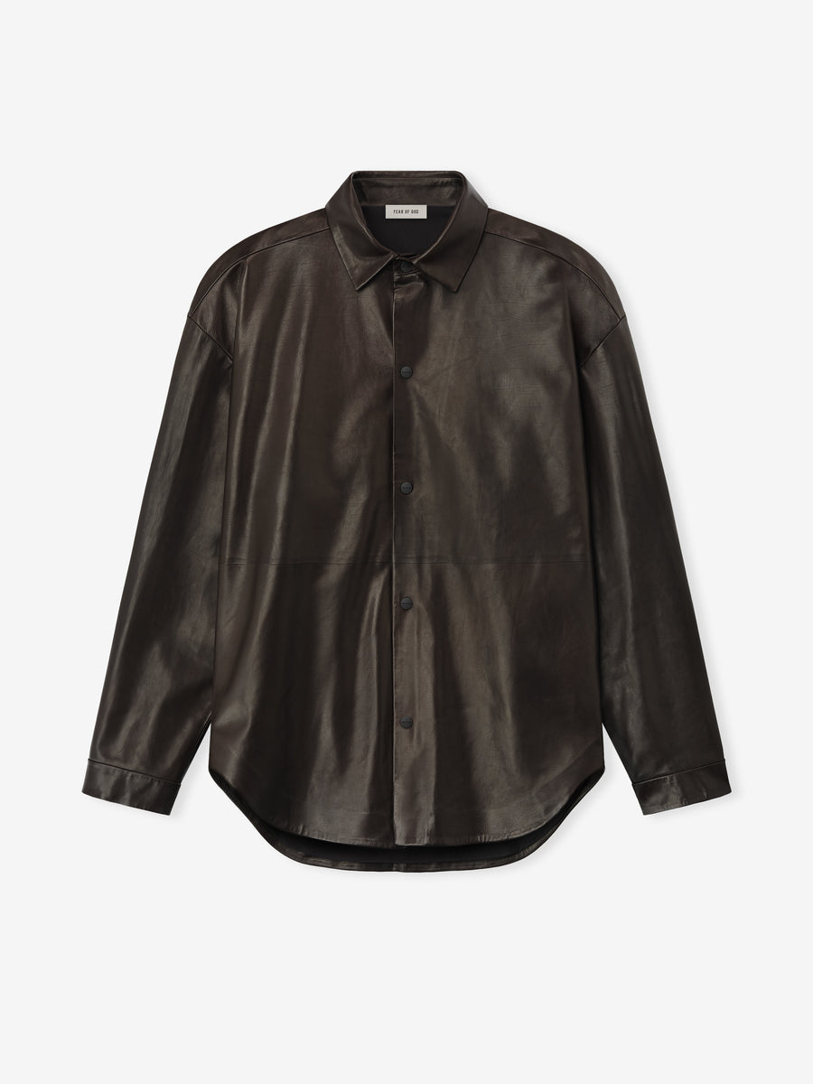 Leather Relaxed Shirt Dark Brown / L view 3