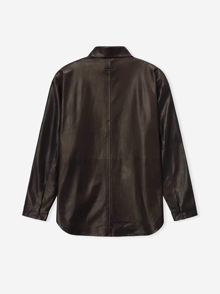 Leather Relaxed Shirt Dark Brown / L view 4