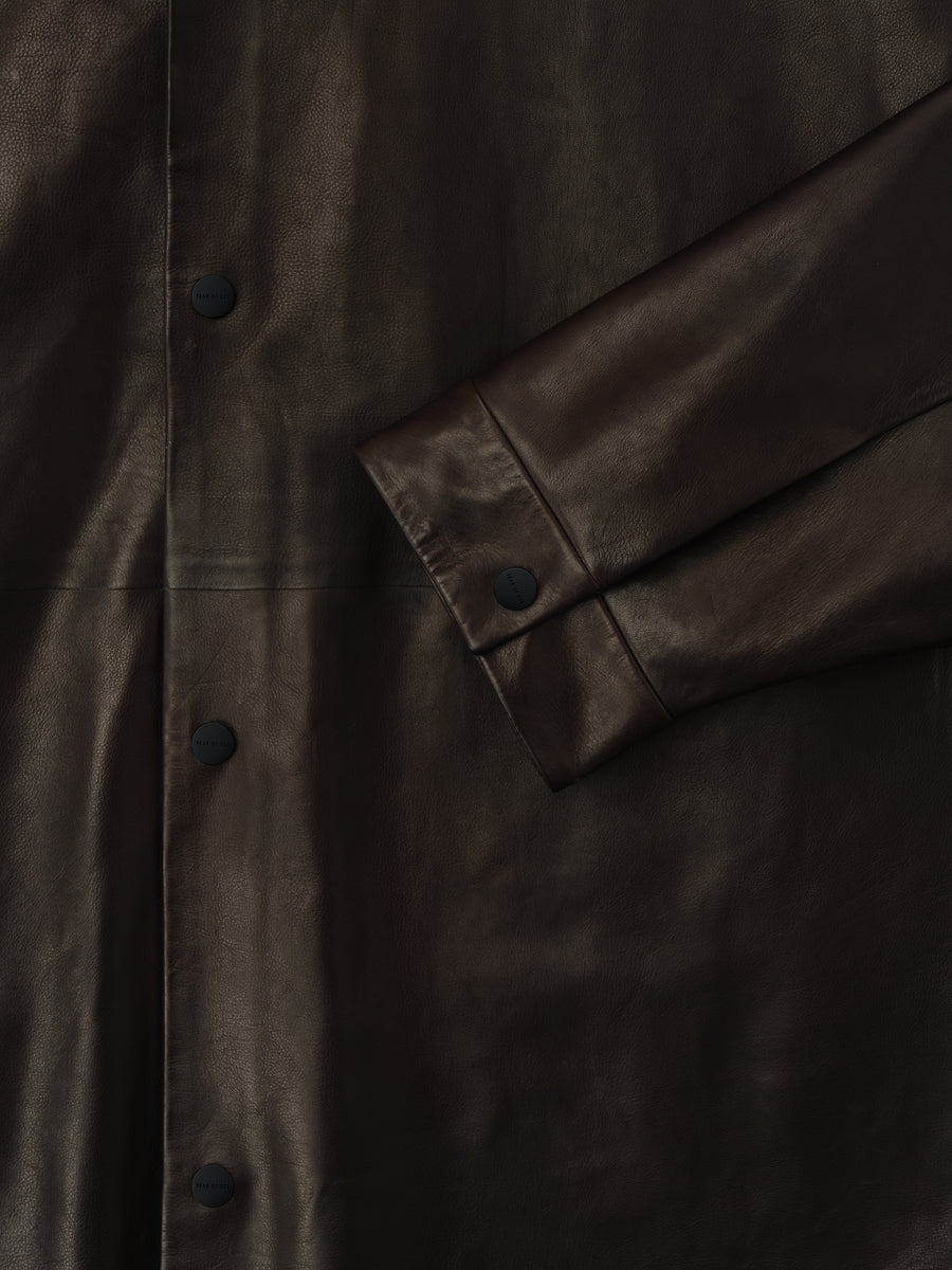 Leather Relaxed Shirt Dark Brown / L view 5