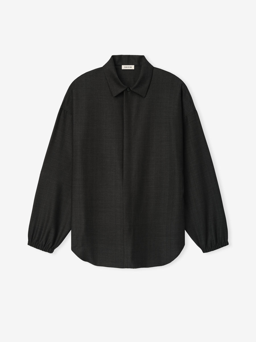Grey Striped Wool Elastic Cuff Shirt Grey Striped / XS view 4