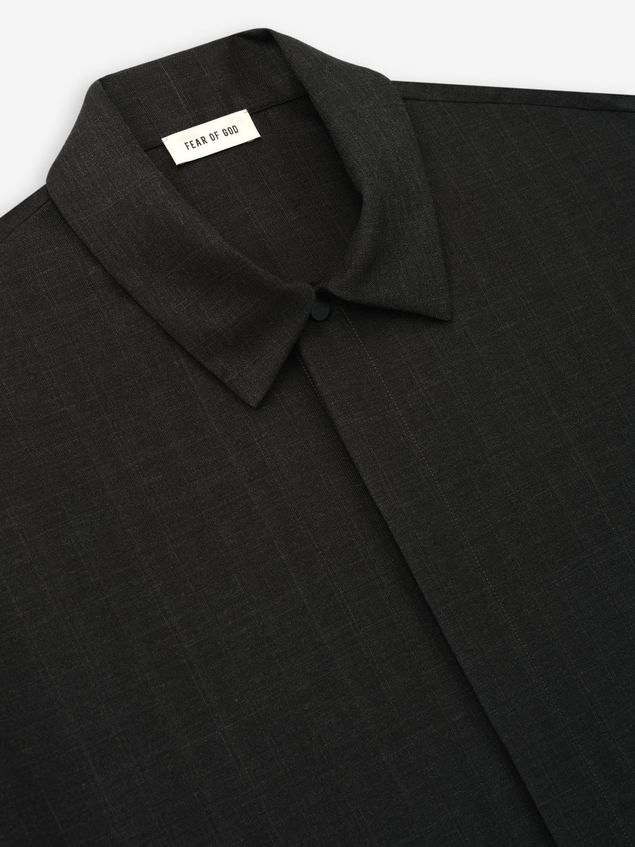 Grey Striped Wool Elastic Cuff Shirt Grey Striped / XS view 6