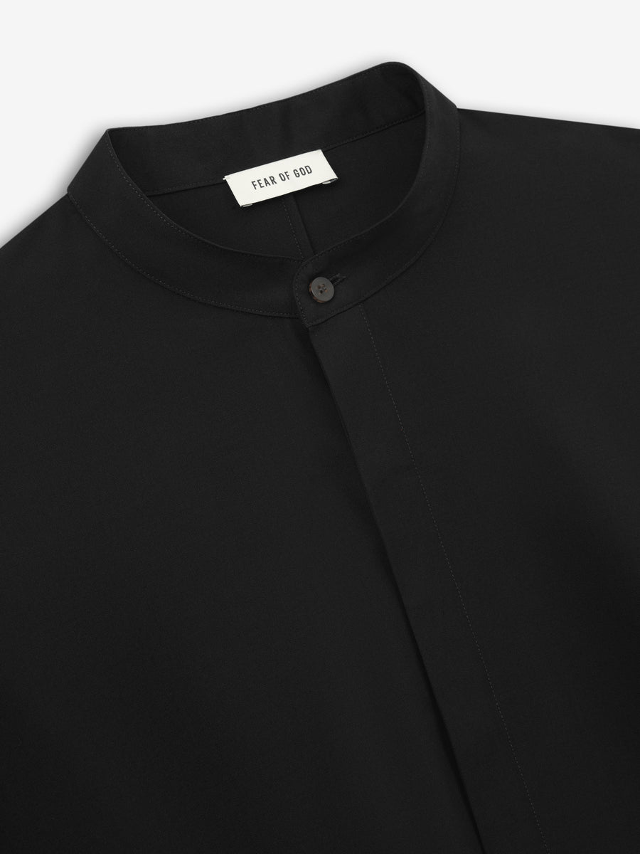 Cotton Wool Oxford Mandarin Relaxed Short Sleeve Shirt Black / XS view 6