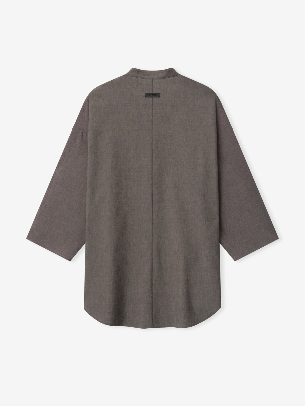back view of relaxed fit cotton-wool oxford shirt with mandarin collar and long sleeves in muted brown tone