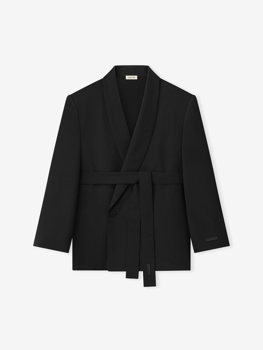 Double-Breasted Wool Poplin Shawl Collar Jacket Black / XS view 4