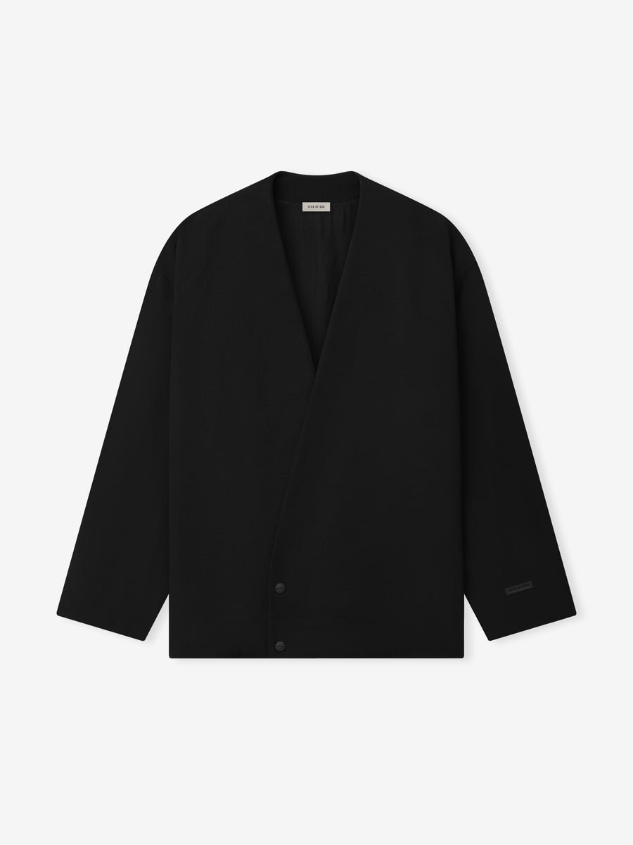 Wool Ripstop Relaxed Cropped Lapelless Jacket Black / XS view 2