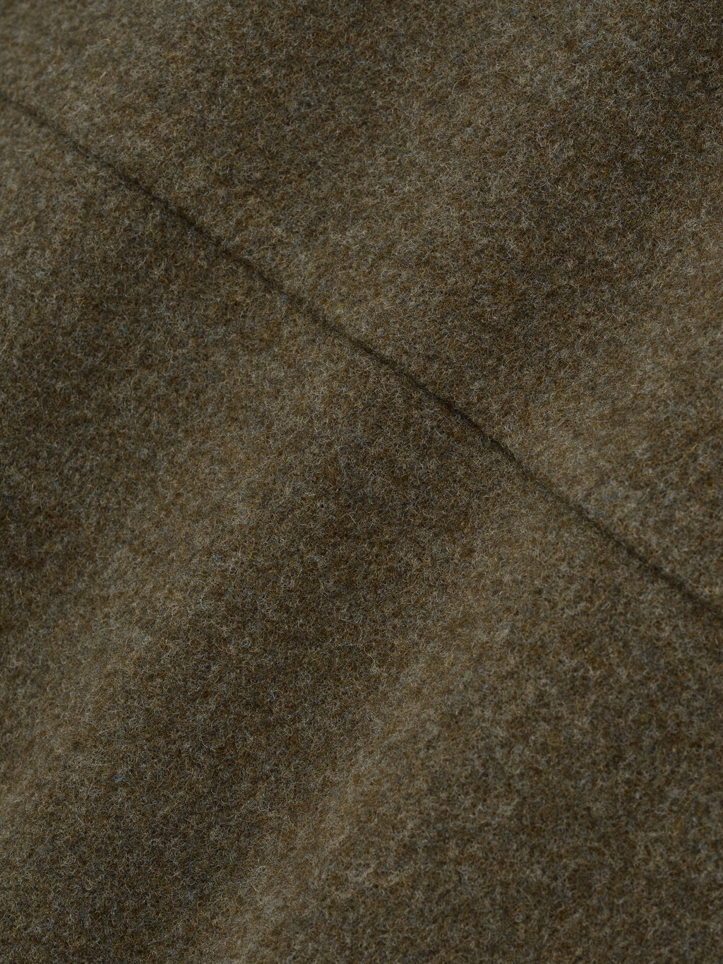 close-up of olive brown double-face wool-cashmere fabric showing soft texture and fine stitching detail