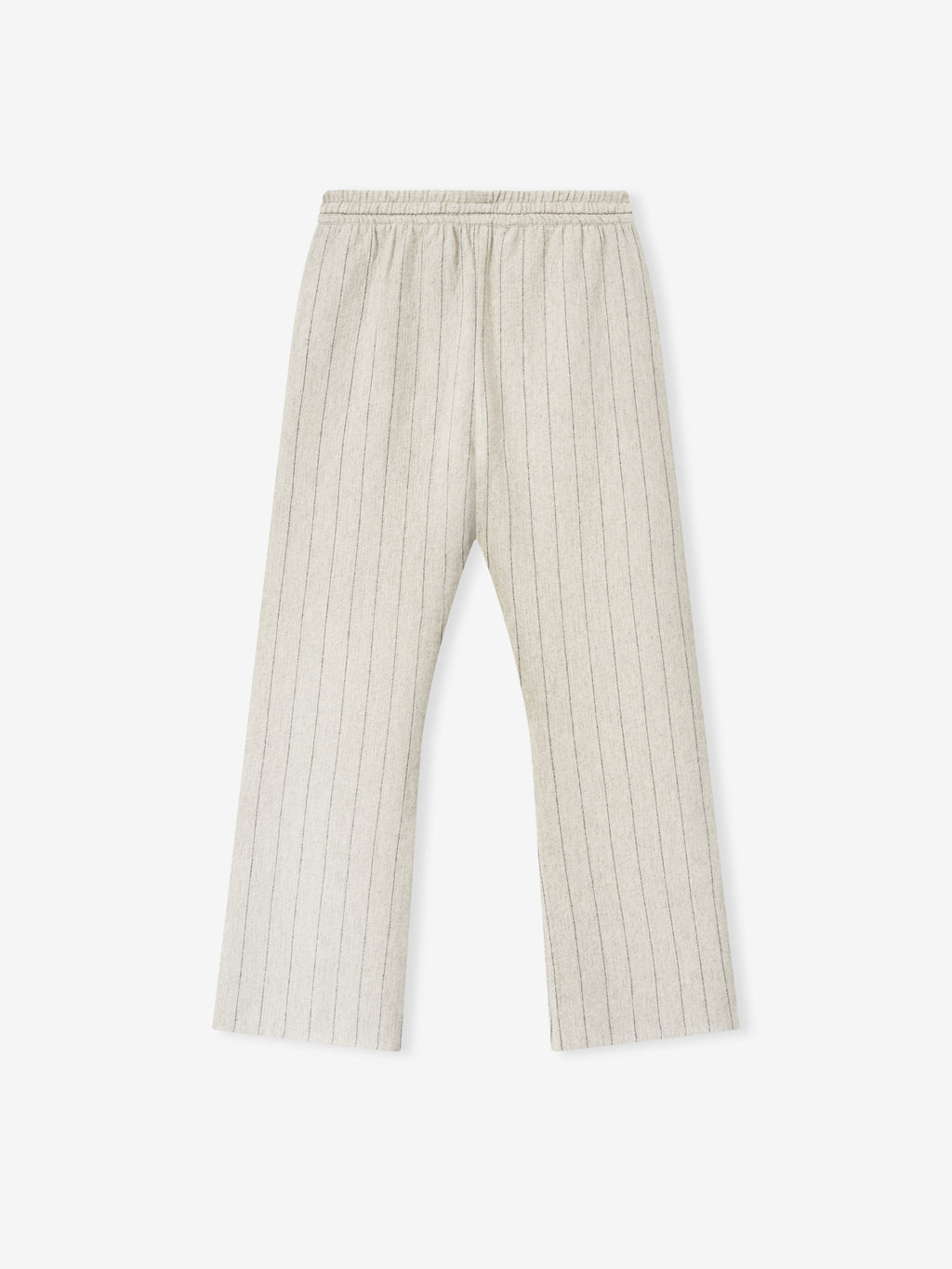 light beige pinstriped double face wool nylon flared pants with elasticated waistband and relaxed fit