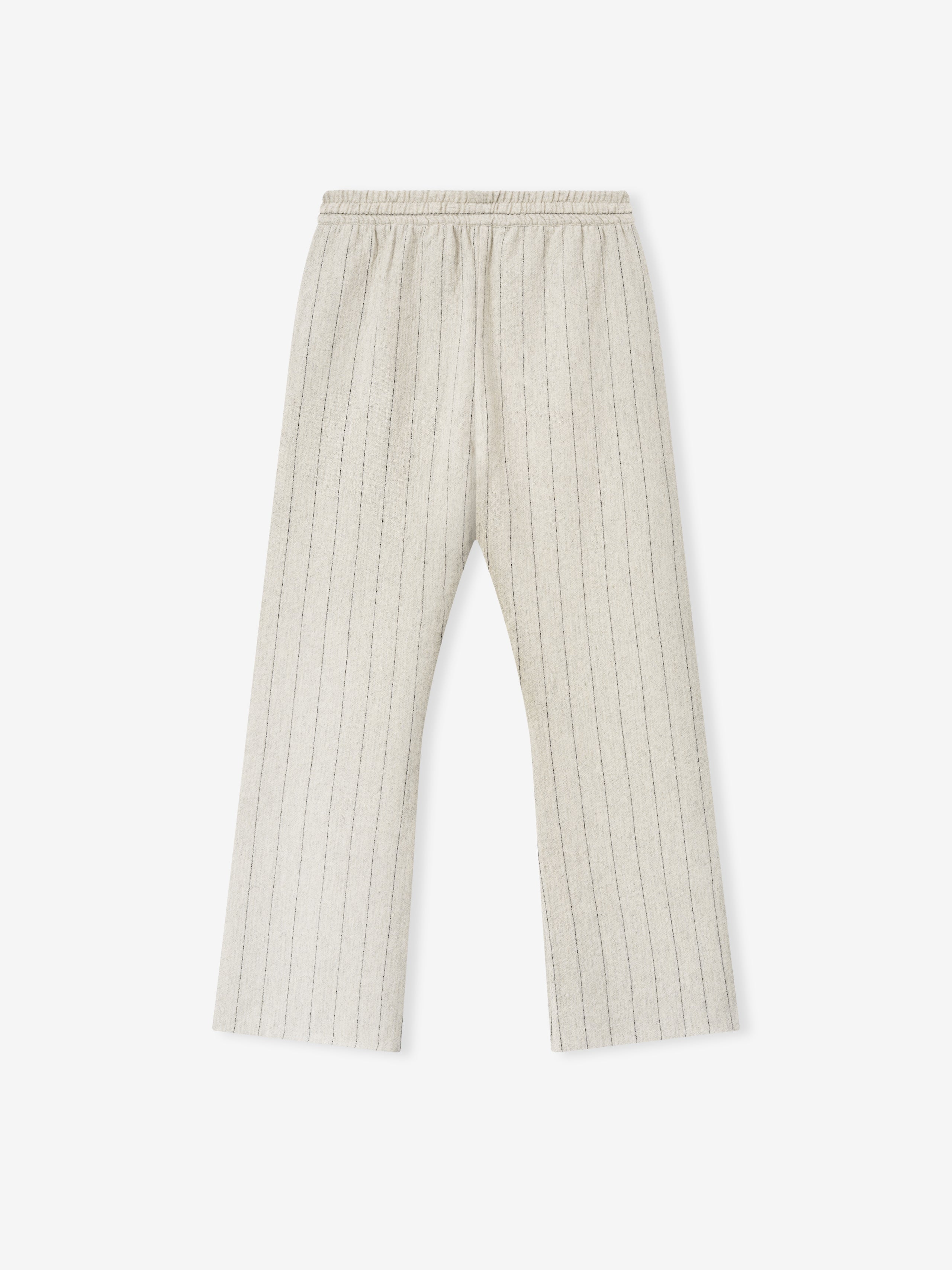 light beige pinstriped double face wool nylon flared pants with elasticated waistband and relaxed fit
