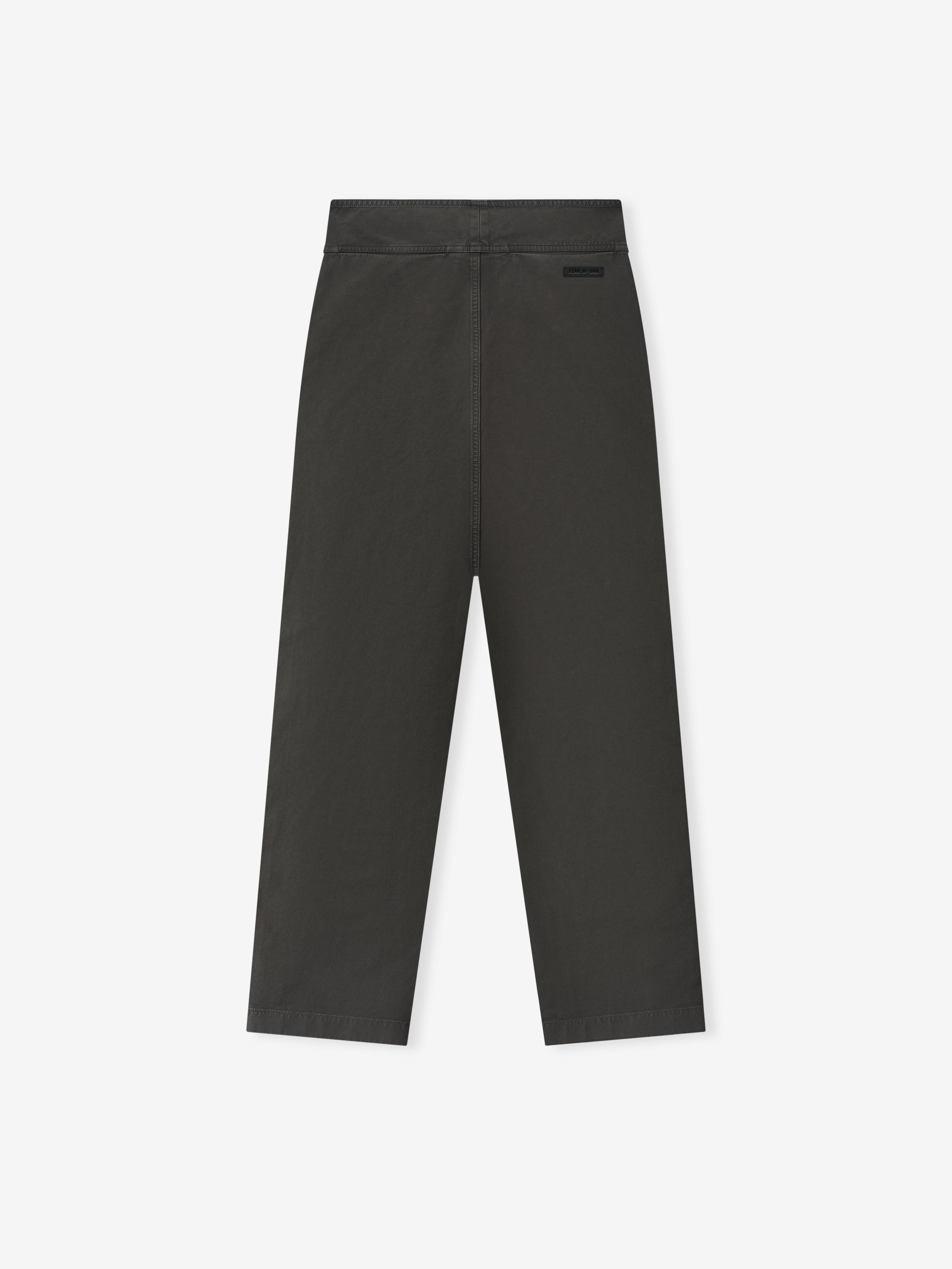 dark grey garment dyed heavy double weave cotton casual pants with flat front and side and back pockets