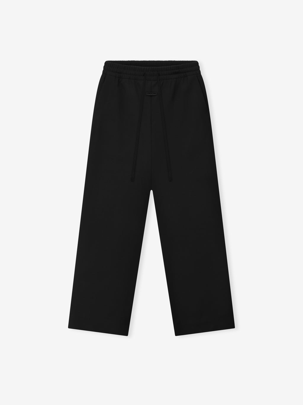 black wide leg pants made from double-weave virgin wool with elastic waistband and drawstring front closure