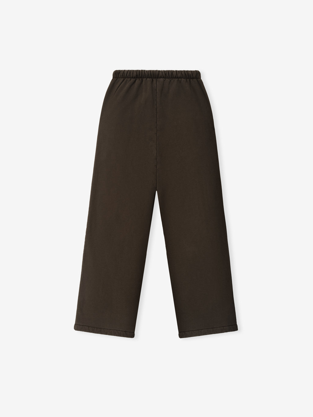 back view of womens wide leg sweatpants in dark heavyweight cotton fleece with elastic waistband