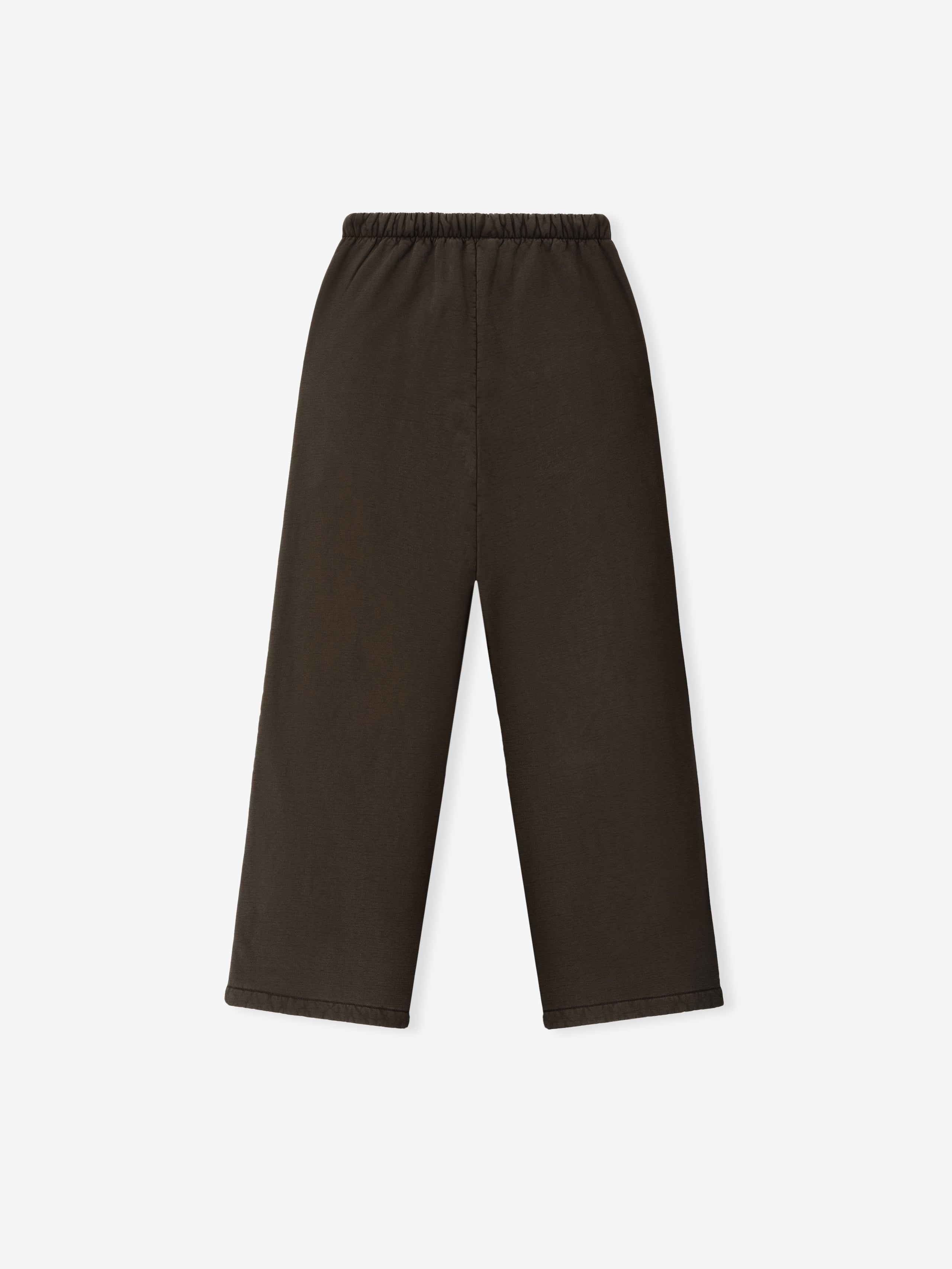 back view of womens wide leg sweatpants in dark heavyweight cotton fleece with elastic waistband