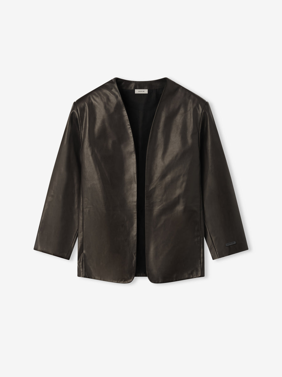 Womens Leather Collarless Jacket Dark Brown / XS view 4