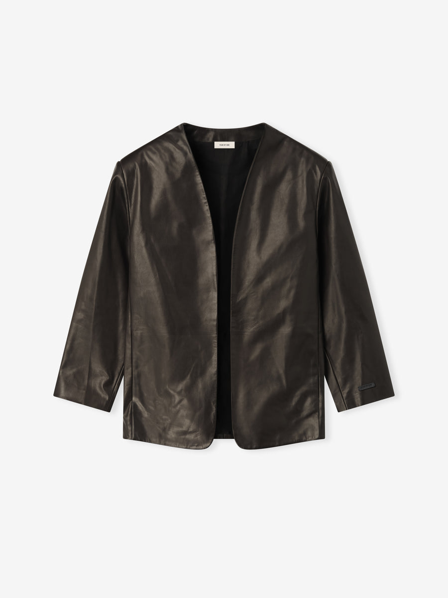 Womens Leather Collarless Jacket Dark Brown / XS view 3