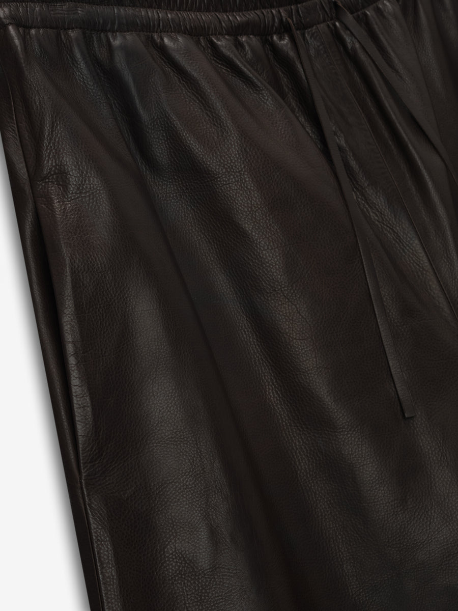 Womens Leather Drawstring Shorts Dark Brown / XS view 4